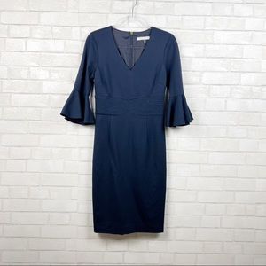 Trina Turk Begonia Sheath Ruffle Sleeve Navy Women's Dress NEW Size 4